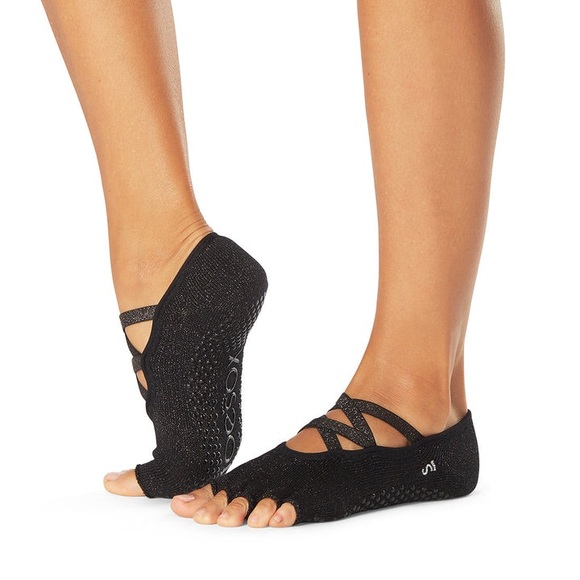 ToeSox Elle Half Toe Grip Socks Black Onyx Elastic Crisscross Design Size S NWT - Picture 1 of 11